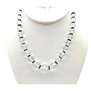 Vintage Faceted Crystal Graduated Necklace, Art Deco High End Clear Glass Beads